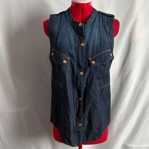7 For All Mankind Dark Blue Denim Sleeveless Button-Front Vest